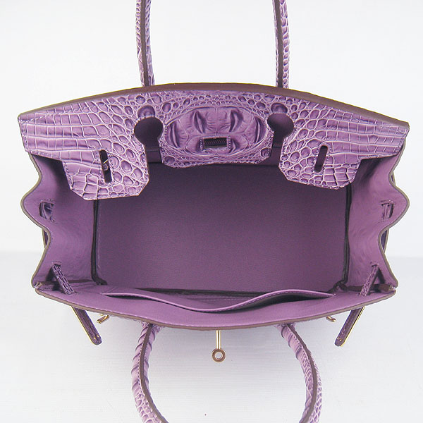 Replica Hermes Birkin 30CM Crocodile Head Veins Bag Purple 6088 On Sale - Click Image to Close